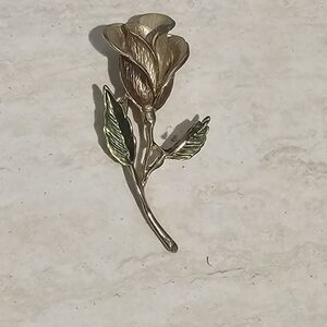 Gold and Green Rose Brooch